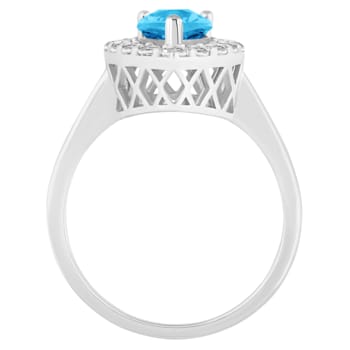 8x5mm Pear Shape Swiss Blue Topaz And White Topaz Accents Rhodium Over
Sterling Silver Halo Ring