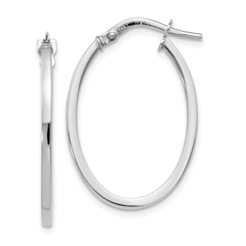 10k White Gold Polished Oval Hoop Earrings