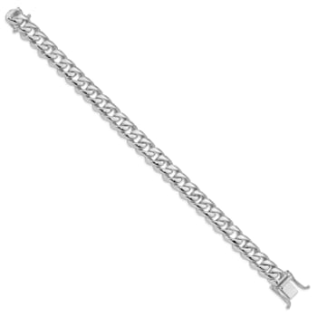 Rhodium Over 14K White Gold 9.6mm Hand-Polished Rounded Curb Link Bracelet