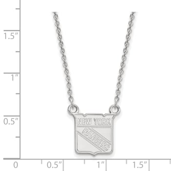 Rhodium Over Sterling Silver NHL LogoArt New York Rangers Small Necklace
