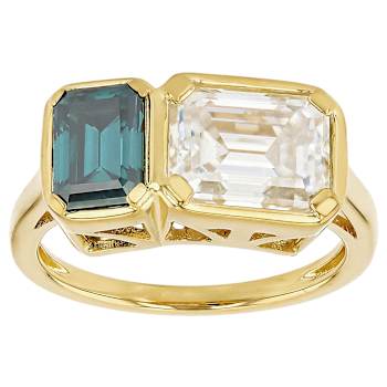 Emerald Green And Colorless Moissanite Two-Stone Ring In 14K Gold Over
Sterling Silver