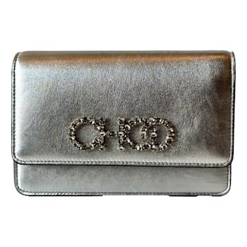 Jimmy Choo Kalina Crossbody Clutch Bag Crystal Logo Metallic Silver