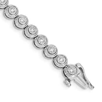 Rhodium Over 14k White Gold Diamond Circle Link Bracelet