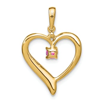 14k Yellow Gold Lab Created Pink Sapphire and Diamond Heart Pendant