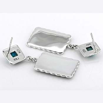 Blue Turquoise And Silver Deisgn Sterling Silver Dangle Earrings 5mm