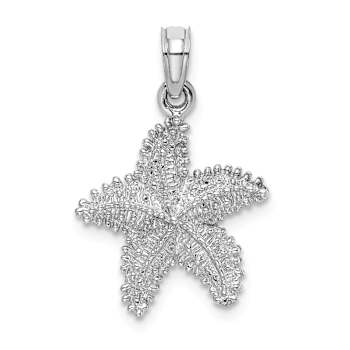 Rhodium Over 14k White Gold Textured Beaded Textured Starfish Pendant