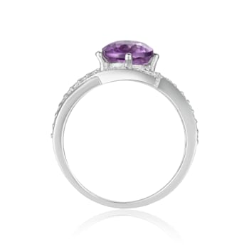 Round Amethyst with White Sapphire Accents Crossover Ring, 1.12ctw
