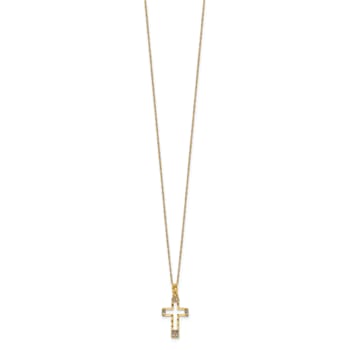 14K Yellow Gold Polished Cubic Zirconia Cross Pendant Necklace