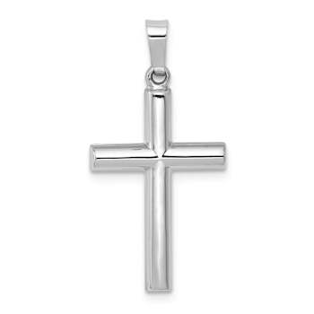 Rhodium Over 14k White Gold Brushed and Polished Latin Cross Pendant