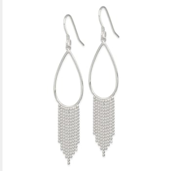 Sterling Silver Polished Teardrop and Beaded Chain Dangle Earrings