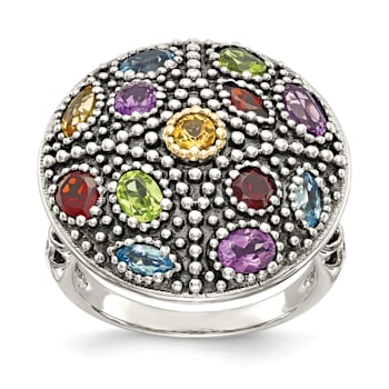 Sterling Silver with 14K Accent Antiqued Multi Gemstone Ring