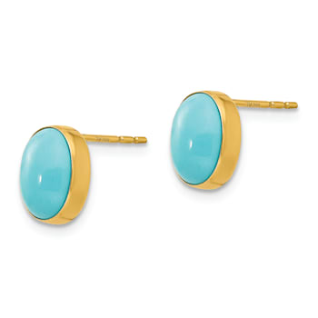 14K Yellow Gold Bezel Set Oval Turquoise Post Earrings