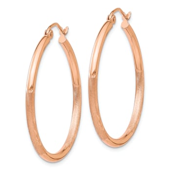 14k Rose Gold Satin Diamond-Cut 1 3/16" Hoop Earrings