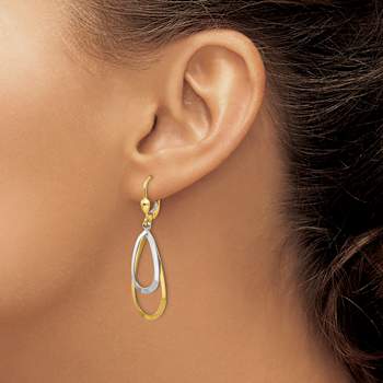 14k Yellow Gold and 14k White Gold Oval Tear Drop Dangle Earrings