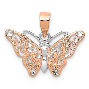 14K Two-tone Gold  Diamond-Cut Butterfly Pendant