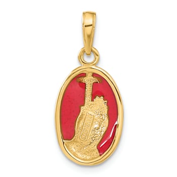 14k Yellow Gold Red Enamel Praying Hands and Cross Pendant