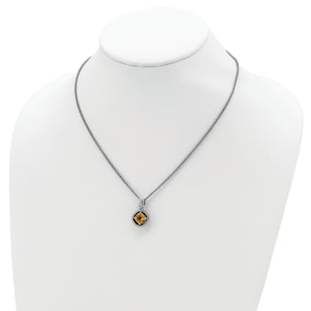 Sterling Silver Antiqued with 14K Accent Citrine Necklace