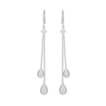 White Diamond Accent Rhodium Over Sterling Silver Linear Dangle Earrings