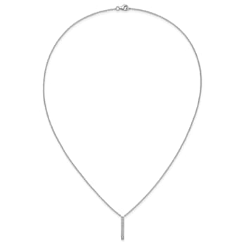 Rhodium Over Sterling Silver Polished Cubic Zirconia Bar Necklace