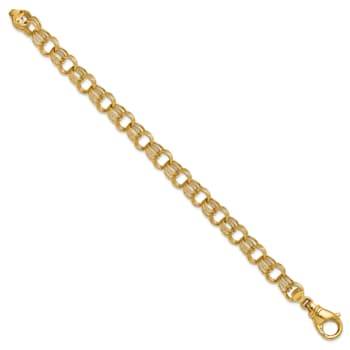 14K Yellow Gold Triple Link 9mm 7.5 Inch Charm Bracelet