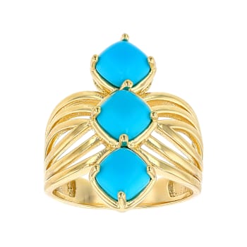 Turquoise Three-Stone Ring In 18K Gold Over Sterling Silver