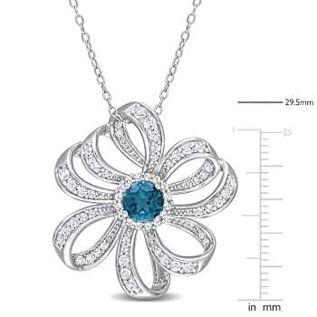 2.25ctw London Blue and White Topaz Flower Pendant with Chain in
Sterling Silver