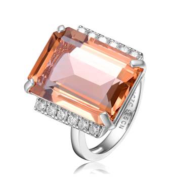 Morganite Color CZ Accent Ring In Sterling Silver