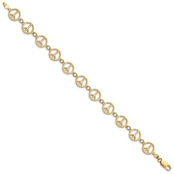 14k Yellow Gold Polished Peace Sign Link Bracelet