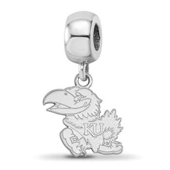 Sterling Silver Rhodium-plated LogoArt University of Kansas Small Dangle Bead
