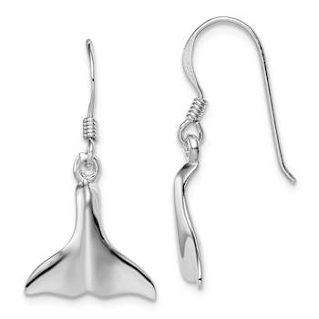 Rhodium Over Sterling Silver Polished Whale Tail Dangle Earrings