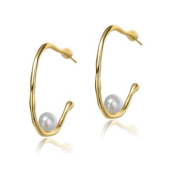 Freshwater Pearl Hoop Earrings In 14K Gold Over Sterling Silver