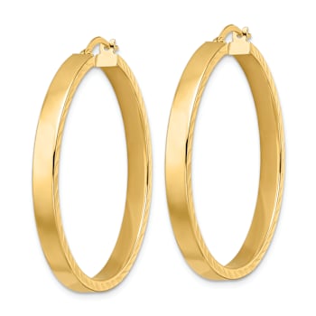 14k Yellow Gold Polished and Textured 1 9/16" Hoop Earrings