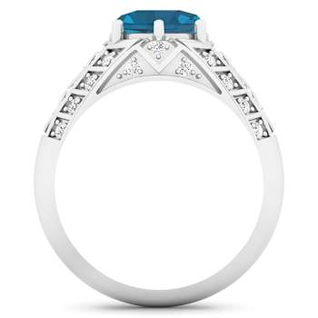 3.12ctw London Blue Topaz and Diamond 14K White Gold Halo Ring