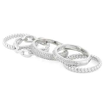Stackable Ring Set With CZ In Rhodium Over Brass 1.07ctw