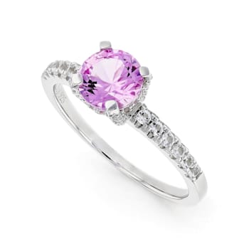 Lab Created Pink Sapphire with White Topaz Accents Rhodium Over Sterling
Silver Ring