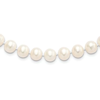 Rhodium Over Sterling Silver 8-9mm White Freshwater Cultured Pearl Necklace