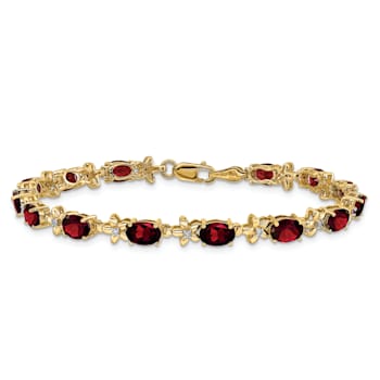 14k Yellow Gold Floral Diamond and Garnet Bracelet