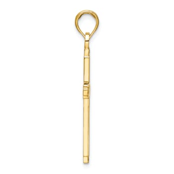 14k Yellow Gold Polished Beaded Textured Cross Pendant