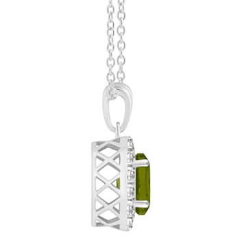 8x6mm Oval Peridot and White Topaz Accent Rhodium Over Sterling Silver
Halo Pendant w/Chain