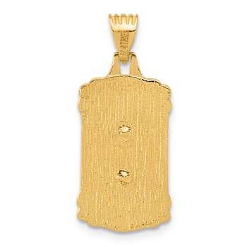 14k Yellow Gold Polished and Textured Jesus Dog Tag Pendant
