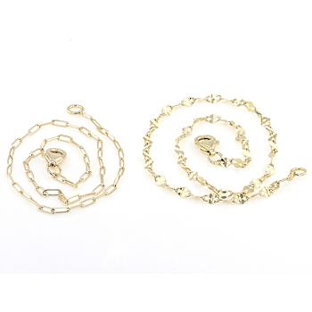 Mirror And Paperclip Chain Bracelet Set In 18K Gold Over Sterling Silver