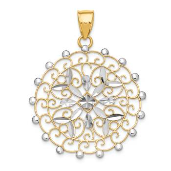 14K Two-tone Gold  Diamond-Cut Filigree Pendant