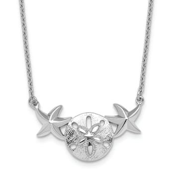 Rhodium Over Sterling Silver Sand Dollar and Starfish 16.5 Inch with 2
Inch Extension Necklace