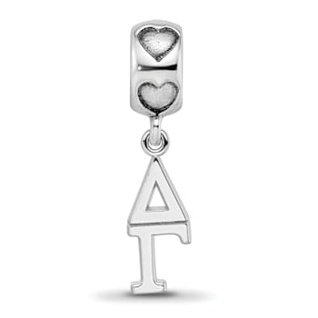 Rhodium Over Sterling Silver LogoArt Delta Gamma Vertical Letter on
Heart Bead