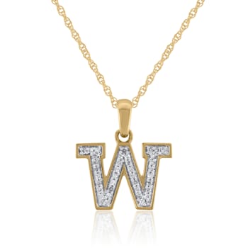 White Diamond Accent 10k Yellow Gold W Initial Pendant With 18” Rope Chain