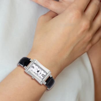 Ladies Charles Hubert Stainless Steel Black Leather Band 23x32mm Watch