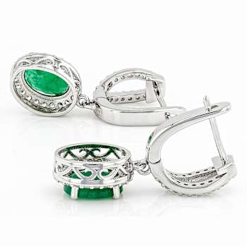 Emerald And Zircon Drop Earrings In Sterling Silver