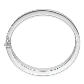 Rhodium Over Sterling Silver 16mm Flat Hinged Bangle