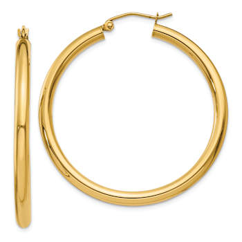 14k Yellow Gold Polished 1 9/16" Tube Hoop Earrings