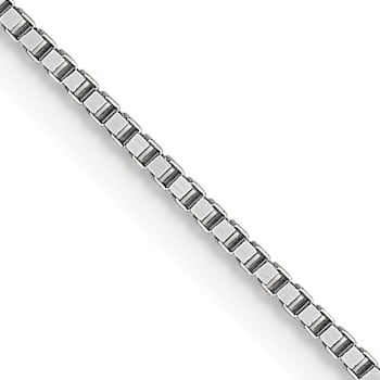 Rhodium Over 18K White Gold 0.7mm Solid Box 18 Inch Chain